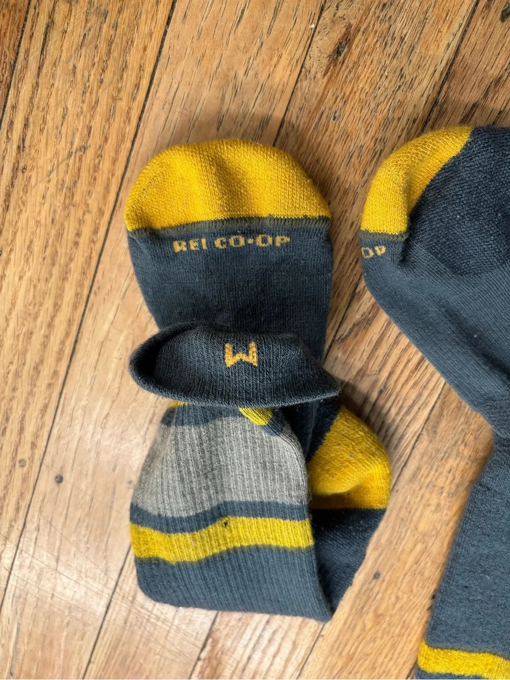 REI Men's Gray Athletic Socks with Yellow Accents